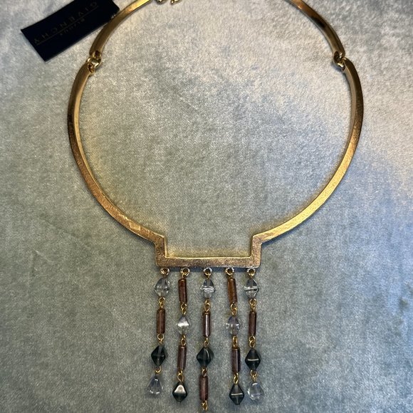 VTG NWT RARE FIND GIVENCHY NECKLACE/COLLAR BRUSHED GOLD BLUE/BRONZE CRYSTALS - Picture 1 of 7